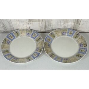 Pier 1 Dinner Plates 10 Inch Blue Green Hydrangea Lavender England Set of 2